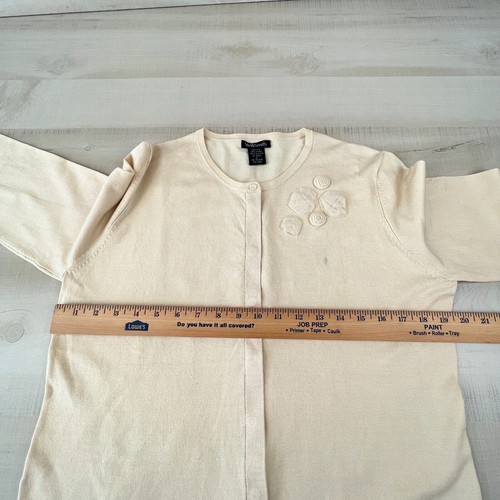 Willi Smith Womens Cardigan Sweater Large Cream Silk Blend 3/4 Sleeves New - Picture 8 of 12