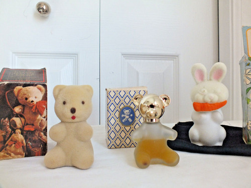 Avon lot of 3 vintage cologne FUZZY BEAR Bunny TEDDY Topaze Occur Sweet Honesty