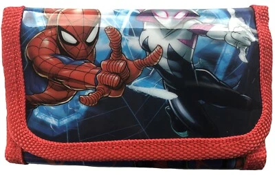 Spiderman Tri Fold Wallet with Shiny Front Panel Red