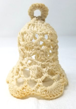 Macrame Holiday Bell Christmas Ornament White Fabric 1970s Vintage