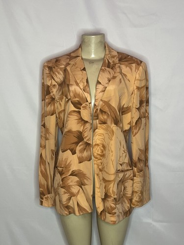 RENA ROWAN ORANGE FLORAL SILK LONG SLEEVE FULLY LINED BLAZER SIZE 12 - Picture 2 of 4