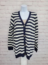 MEDIUM NAVY A632088 Joan Rivers Honeycomb Stripe Button-Front Cardigan