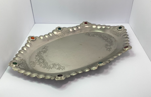 Pier 1 Imports Ornate Metal Tray with Faux Jewels Decorative Boho Glam READ - Picture 4 of 23