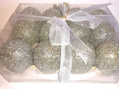 GLITTERED EASTER EGGS.  SILVER GERMAN GLASS.   NOT FOR CHILDREN!   BOX OF 12.