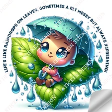 Raindrops on Leaves Sticker Design - Digital Download - Commercial Use