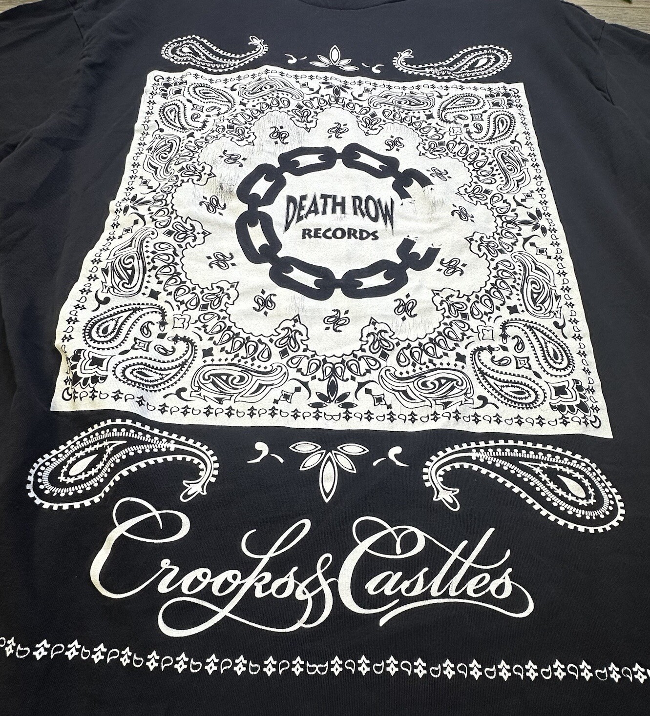 FILA T shirt da uomo vintage Crooks & Castles Death Row taglia large nera da uomo