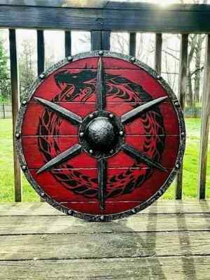 Medieval Round Shield Wood & Steel Viking Round shield 24 inch Handmade Shield