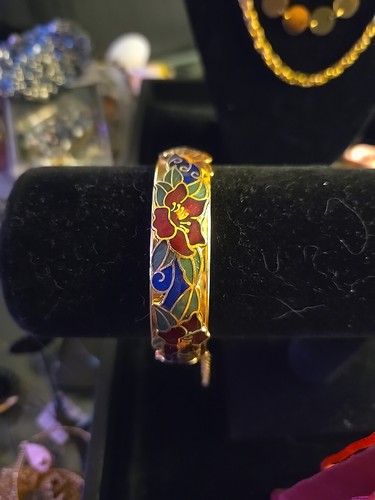 Chinese Enameled Bangle Bracelet Floral Design Sunny Share Collection New W/ Tag - Picture 2 of 6