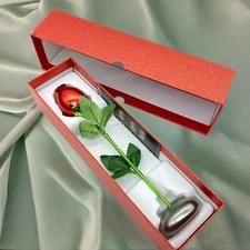Ameriluck 11" Red Rose Long Stem Metal Pebble Stand Original Box Romantic Gift