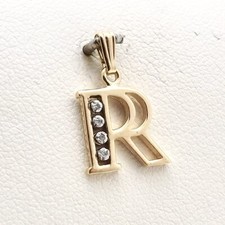 14K Gold Diamond Block Letter Initial R Charm Pendant New
