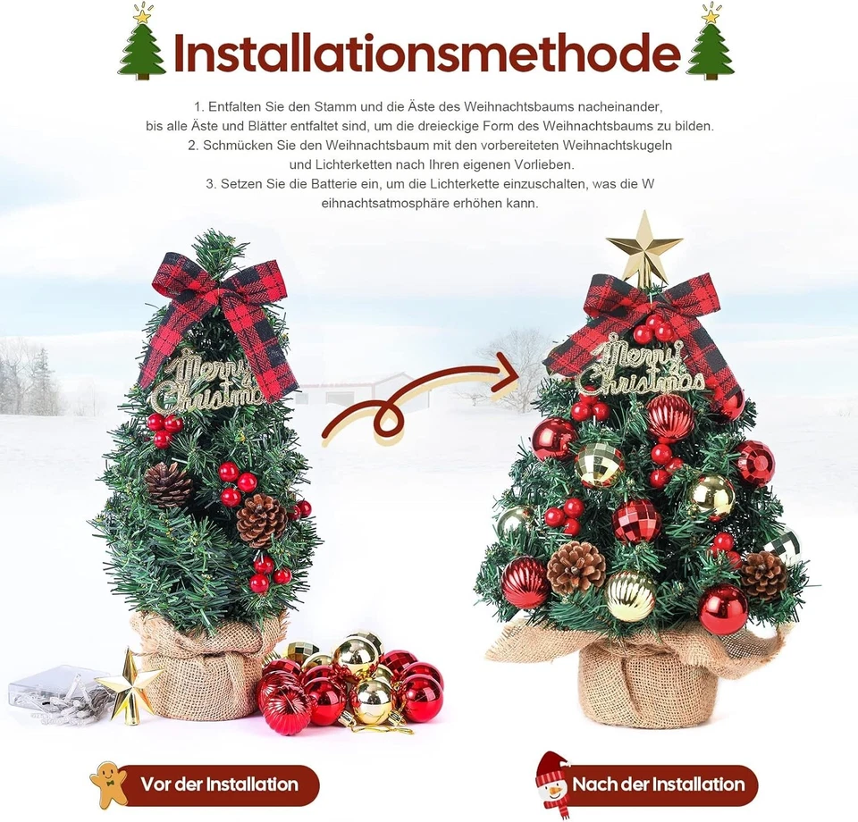 Weihnachtsbäume Künstlich 40cm Mini Tannenbaum mit LED und Weihnachtsdeko B1283 - Bild 4 von 4