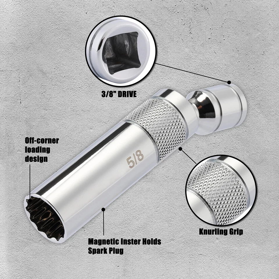 3/8" Drive Swivel Magnetic Spark Plug Socket Set, 3 PCS 12 PT 5/8" Extension Set - Image 4 of 4