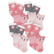 Gerber Baby Girl's 8 Pack Wiggle Proof Socks Various Sizes Floral Stripe