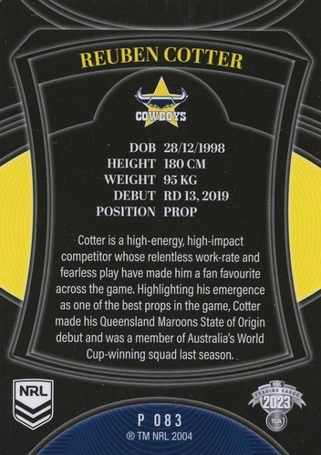 Signed 2023 North Queensland Cowboys NRL TLA Elite Parallel Card - Reuben Cotter - Bild 2 von 3