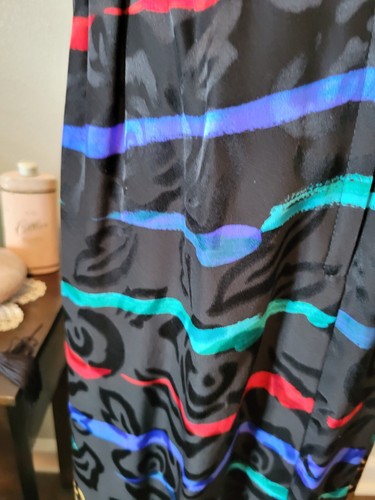 80s Vintage Black Midi Floral Silk Skirt, By Anne Crimmins For Umi Collections - Picture 3 of 8