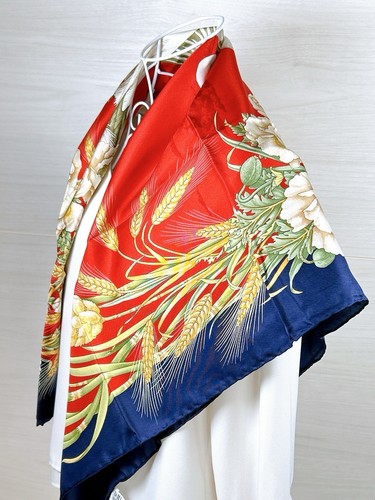 Salvatore Ferragamo Silk Scarf Bird & Flower Print Square 34" Blue Red Excellent - Picture 9 of 23