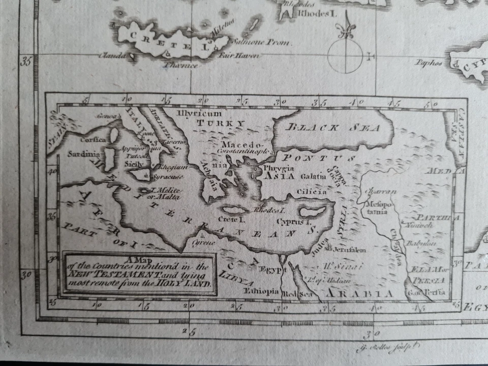 Antique 1765 Biblical Map - Voyages & Travels of St Paul - E. Mediterranean - Image 2 of 4