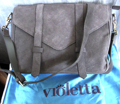 Violetta Dark Gray Suede Leather Shoulder Messenger Bag Handbag Purse & Dust Bag