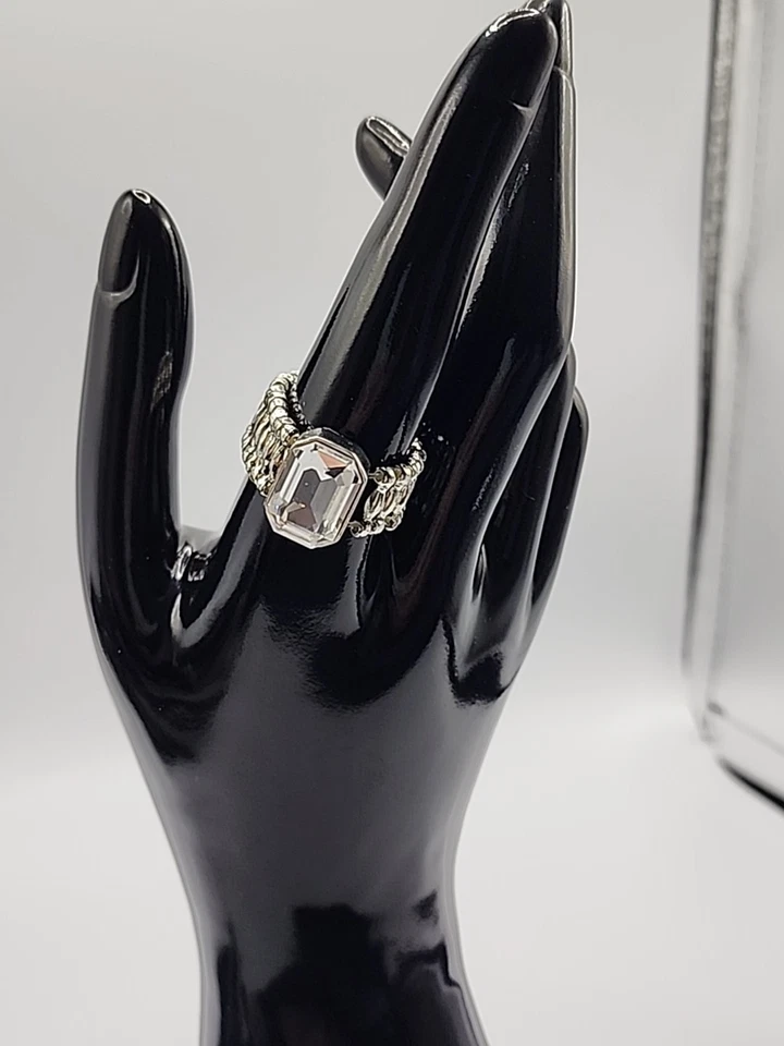 Anillo Vintage Elástico Talla 6 A 11 Silvertone Solitario Cookie Lee Años 80 11583 Foto 2 de 4