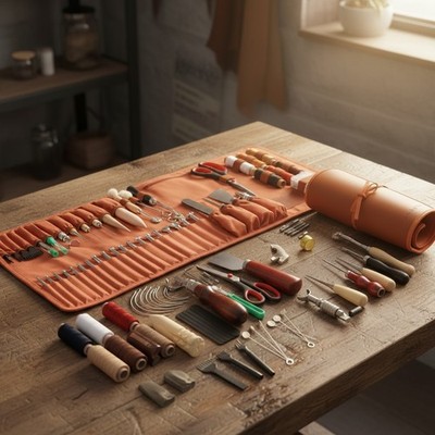 Comprehensive Leather Craft Tool Set with  Storage Bag for DIY Projects