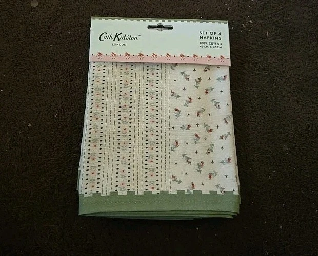 Cath Kidston London набор из 4 салфеток 'Spring Birds' новый зеленый розовый цветочный кремовый - Изображение 2 из 4