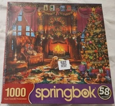 Springbok Puzzle COZY CHRISTMAS Dog & Puppies, 1000 Pieces, NEW