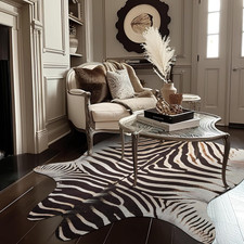 Zebra Print Area Rug Faux Skin Cowhide Animal Design Mat Faux Suede Ind