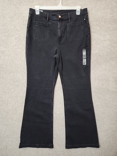 Gap High Rise 70's Flare Jeans Womens 33 16 Black Patch Pockets Stretch NEW - Picture 3 of 11