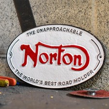 Klassisches britisches Dekor - Gusseisen Automobilia Replik Norton Schild Wanddeko
