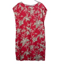 J Jill Love Linen Coral Floral Shift Dress Medium Tall Tropical 100% Linen Beach