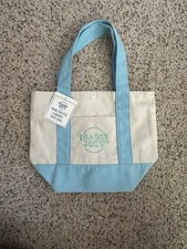 Trader Joes MINI Pastel Canvas Tote Bag Blue NWT