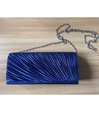 No brand blue pen satin gathered clutch bag elegant evening envelope style