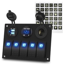 Waterproof Marine Switch Panel, 5 Gang Rocker Switch Panel 12V/24V Aluminum for