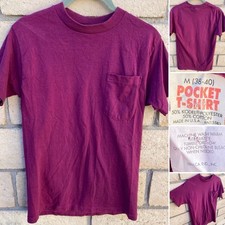 Vintage Pocket T Shirt Tee Made In USA Size M 38 40 Maroon Wine Burgundy Red