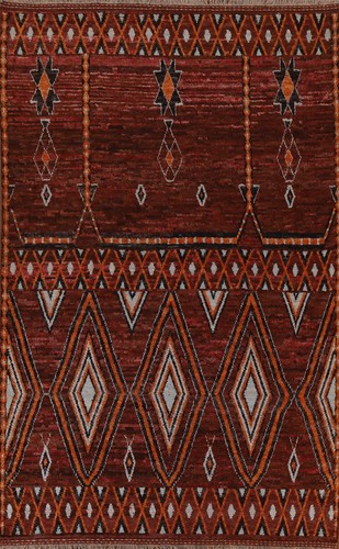 Alfombra oriental marroquí geométrica 7x10 pies lana anudada a mano para sala de estar - Imagen 1 de 21