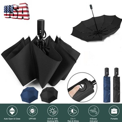 Automatic Black Umbrella Anti-UV Sun / Rain Windproof 3 Folding Compact Umbrella