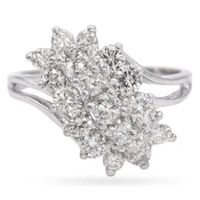 Vintage 14K White Gold 1.02 TCW Diamond Waterfall Cluster Ring