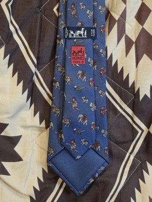 Hermès 963 IA 100% Silk Neck Tie Chasse En Inde Animals Blue Made In France 57''