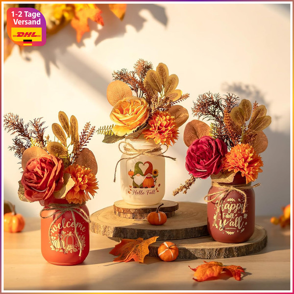 Vase Glas Herbst Tischdeko Mason Jar Mit Blumen FüR Wohnaccessoires-image