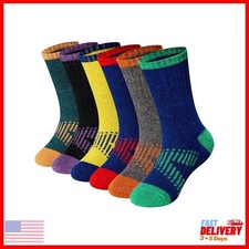 Kids Merino Wool Hiking Socks Boys Thermal Winter Warm Cushion Boot Socks 6 Pair