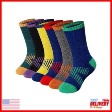 Kids Merino Wool Hiking Socks Boys Thermal Winter Warm Cushion Boot Socks 6 Pair