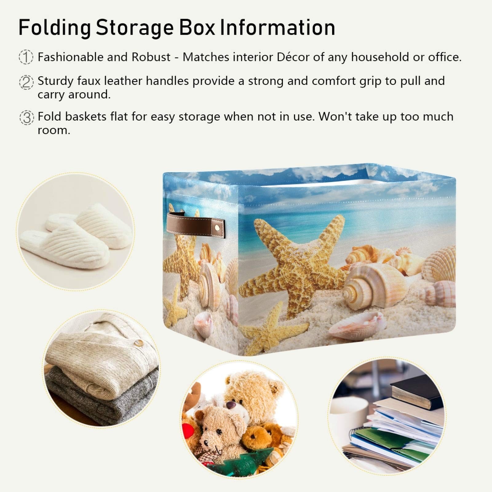 Storage Basket Sea Ocean Beach Starfish Shell Storage Cube Durable Canvas Col...