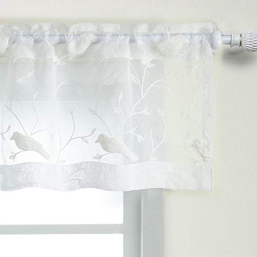 White Rod Pocket Sheer Valance, Solid Window Treatment Kitchen Curtains