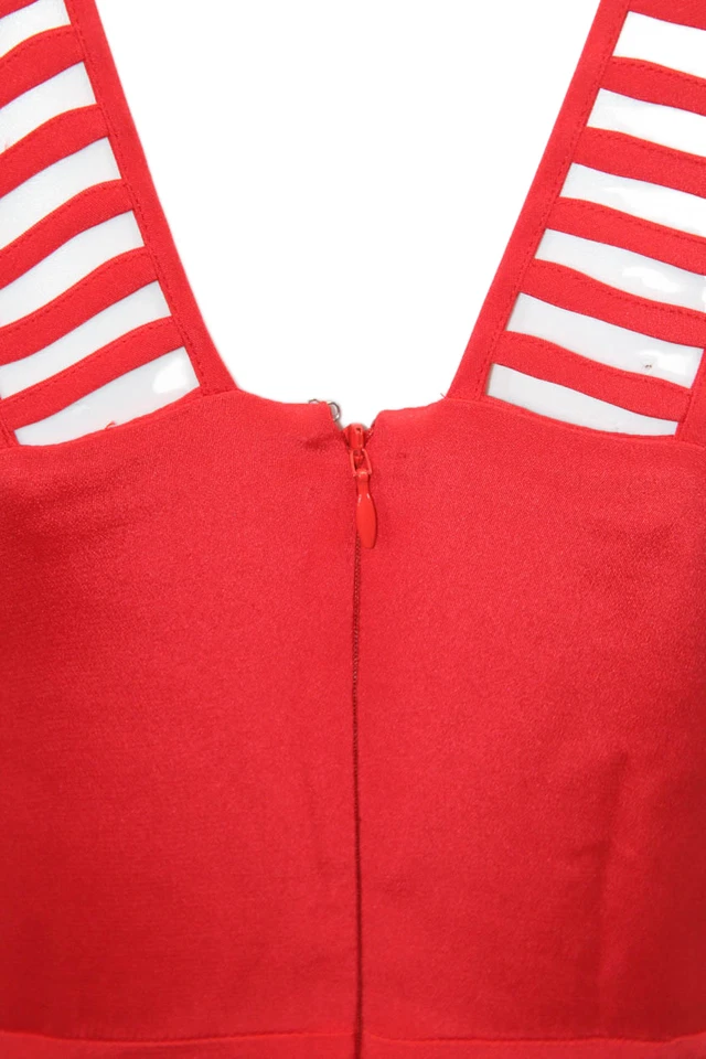 Vestido Parker para mujer de seda recortado cuello redondo sin mangas rojo brillante talla S Foto 4 de 4