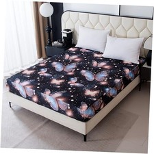 Bedding Fitted Sheet with Deep Pocket,3D Pattern Printed Queen Black Butterfly