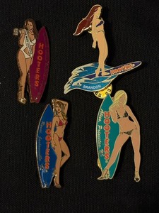Hooters Girl Pin lot of 4 Surfer Dolls