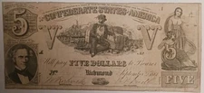 1861 Confederate States Of America Five Dollars Note, Richmond