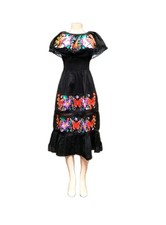Mexican Butterfly & Floral Embroidery Women's Dress Peasant Long Black Dress M