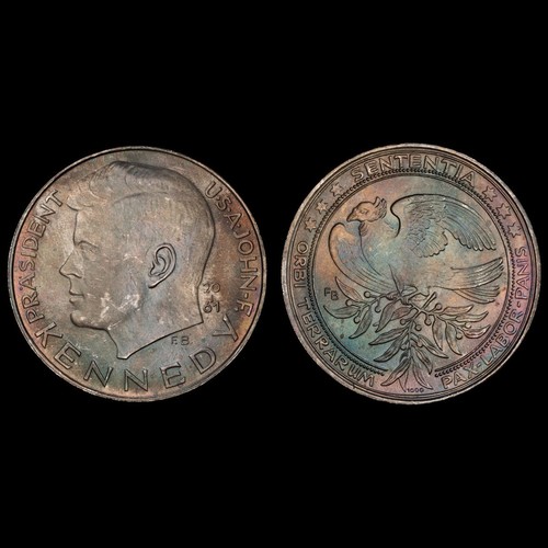 MS65 1961 John F Kennedy Inauguration Silver Medal, PCGS- Rainbow Toned SOLO Top - Picture 4 of 6