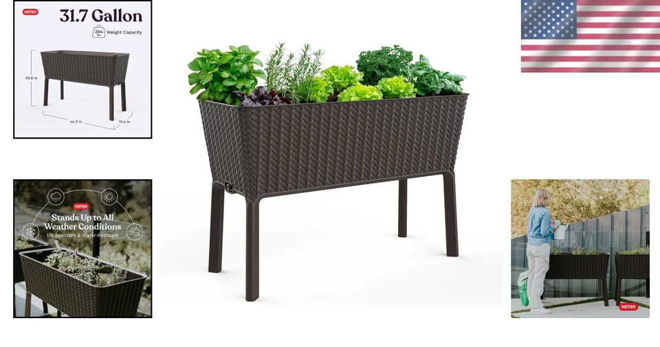 Stylish Splendor 31.7 Gallon Raised Planter Box with Drainage for -Round Use Foto 2 de 4